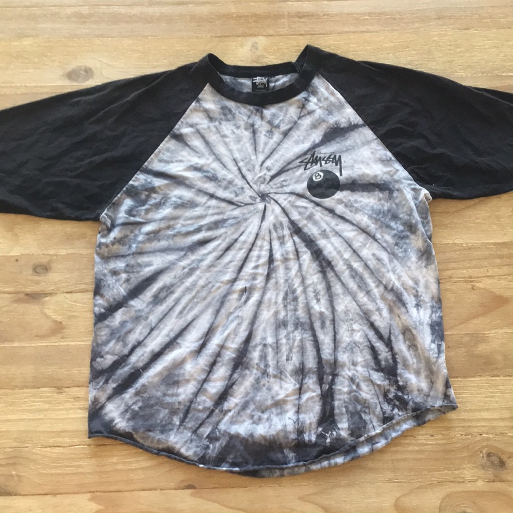 Vintage Stussy 8 Ball Tie Dye Raglan T-shirt Men's Large Distressed